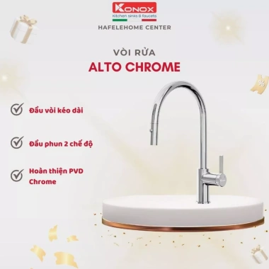 Vòi rửa bát Konox Alto 2 đường nước nóng lạnh dây rút xoay 360 inox 304 - Giá 3.65 triệu