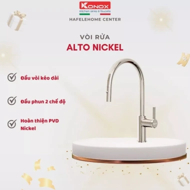 Vòi rửa bát Konox Alto 2 đường nước nóng lạnh dây rút xoay 360 inox 304 - Giá 3.65 triệu