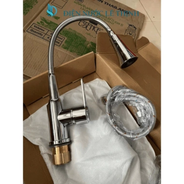 Vòi rửa bát nóng lạnh cần mềm loe chân đồng kèm 2 dây cấp, giá ưu đãi 340.000đ