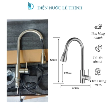 Vòi rửa chén bát rút nóng lạnh 304 cao cấp - Giá ưu đãi 360.000đ, tiết kiệm năng lượng, thiết kế sang trọng