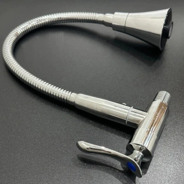 Vòi rửa chén đơn lạnh 2 chế độ inox 304 bóng, cắm tường, cần mềm, quả loe - Giá chỉ 200.000 VNĐ