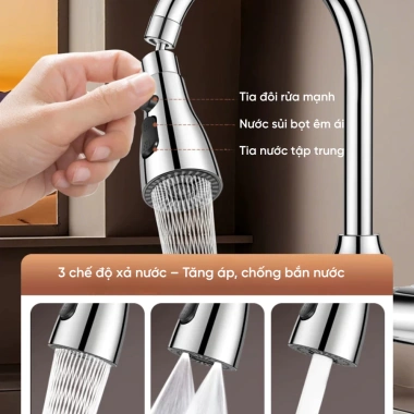 Vòi rửa chén GOOPA nóng lạnh 3 chế độ, thép không gỉ cao cấp, xoay 360 độ tiện lợi