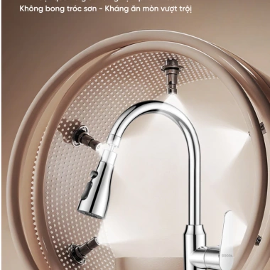 Vòi rửa chén GOOPA nóng lạnh 3 chế độ, thép không gỉ cao cấp, xoay 360 độ tiện lợi