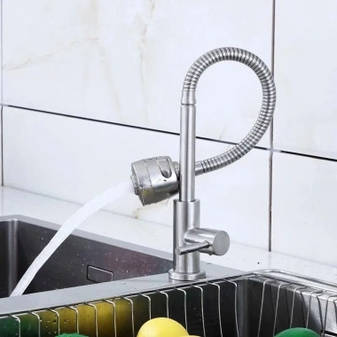 Vòi rửa chén inox 304 bẻ lò xo, xoay 360°, đầu tăng áp, nút 2 chế độ - Giá 109k Vòi rửa chén inox 304 bẻ lò xo, xoay 360°, đầu tăng áp, nút 2 chế độ - Giá 109k
