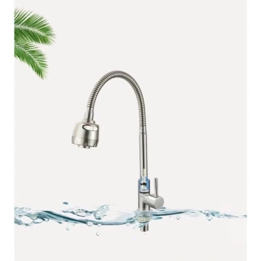 Vòi rửa chén inox 304 bẻ lò xo, xoay 360°, đầu tăng áp, nút 2 chế độ - Giá 109k