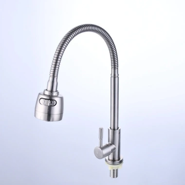 Vòi rửa chén inox 304 bẻ lò xo, xoay 360°, đầu tăng áp, nút 2 chế độ - Giá 109k