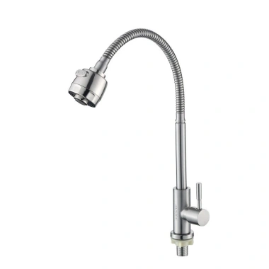 Vòi rửa chén inox 304 bẻ lò xo, xoay 360°, đầu tăng áp, nút 2 chế độ - Giá 109k