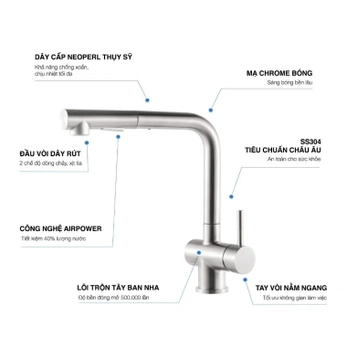 Vòi rửa chén Kluger KLF13C Nóng Lạnh Đa Năng, Xoay Linh Hoạt Tiết Kiệm Nước 7