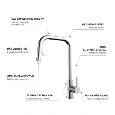 Vòi rửa chén Kluger KLF15C - Thiết kế sang trọng, tiết kiệm nước, giảm 23% cho nhà bếp