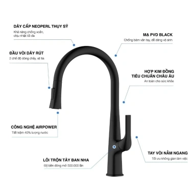 Vòi rửa chén Kluger KLF2B - Đầu xoay 360°, gạt nhẹ êm ái, giá chỉ 2.632.000₫ 2