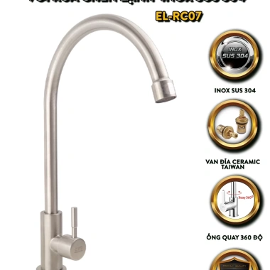 Vòi rửa chén lạnh Inox SUS304 Eurolife EL‑RC07 trắng vàng – Thiết kế hiện đại, tiết kiệm nước, bền bì, giá ưu đãi