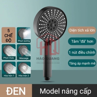 Vòi sen tắm 5 chế độ tăng áp - Đầu sen 12cm áp lực mạnh, phun siêu mịn, 58.344₫