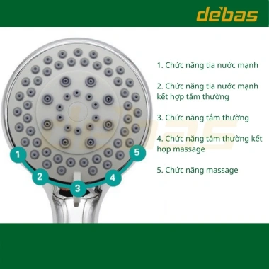 Vòi sen tắm bát tay 5 chế độ nóng lạnh cao cấp, kèm dây sen inox và cài sen - 59.000 VND