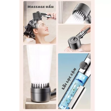 Vòi sen tăng áp 3 chế độ áp suất cao và bàn chải massage - Giá chỉ 43.000₫