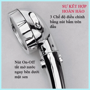 Vòi Sen Tăng Áp Hoa Sen nút stop Siêu Mạnh - Tiết kiệm nước 3 chế độ, mạ inox, 76.000 VND