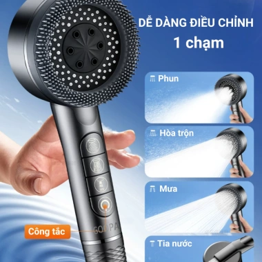 Vòi sen tăng áp nóng lạnh GOOPA 4 chế độ silicon massage chuyển đổi nút - 270.000₫
