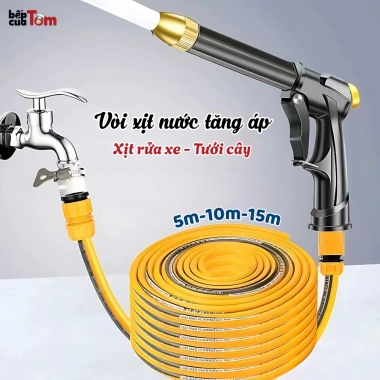 Vòi Xịt Tăng Áp Đa Năng Bepcuatom 8m - Xịt Rửa Xe, Tưới Cây, Vệ Sinh Sân Vườn, Điều Chỉnh Nhiều Chế Độ, Giá 159k