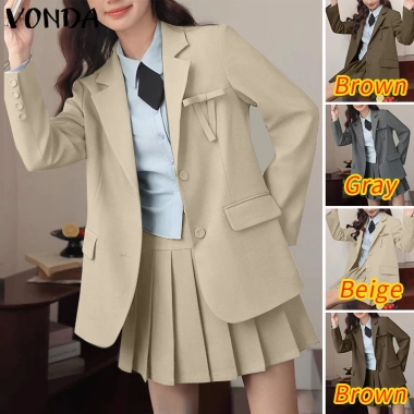 Vonda Áo Blazer Nữ Dài Tay Hàn Quốc Màu Trơn Không Váy - Giá 177.811₫, giảm 17% 3