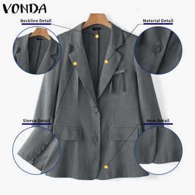 Vonda Áo Blazer Nữ Dài Tay Hàn Quốc Màu Trơn Không Váy - Giá 177.811₫, giảm 17% 7