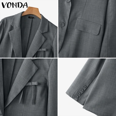 Vonda Áo Blazer Nữ Dài Tay Hàn Quốc Màu Trơn Không Váy - Giá 177.811₫, giảm 17% 9