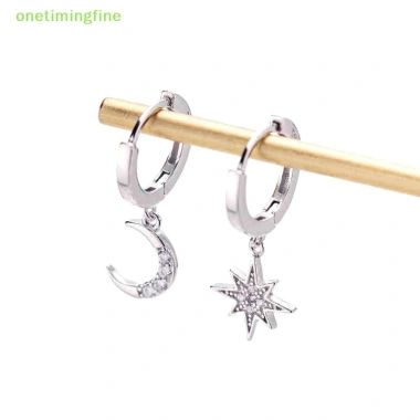 Vòng Bông Tai Ngôi Sao Mặt Trăng Bất Đối Xứng Vàng Bạc Bé Gái Onetimingfine