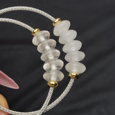 Vòng cáp ngũ điếu TA Trắng 2 màu trong và thể băng, điếu to mập, phù hợp mệnh Kim Thuỷ - Phong Thuỷ TUDO 402k 3