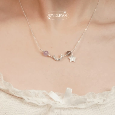 Vòng cổ bạc 925 Jewelou đá năng lượng tự nhiên, charm trăng sao lấp lánh - 949k 3