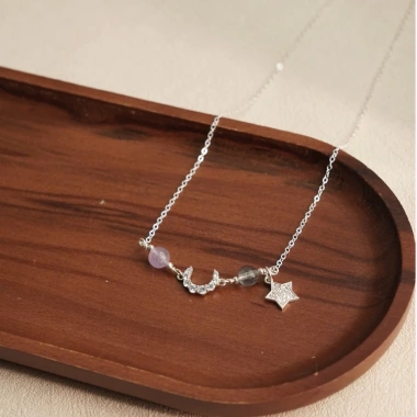 Vòng cổ bạc 925 Jewelou đá năng lượng tự nhiên, charm trăng sao lấp lánh - 949k 4