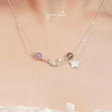 Vòng cổ bạc 925 Jewelou đá năng lượng tự nhiên, charm trăng sao lấp lánh - 949k 5