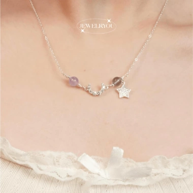 Vòng cổ bạc 925 Jewelou đá năng lượng tự nhiên, charm trăng sao lấp lánh - 949k 6