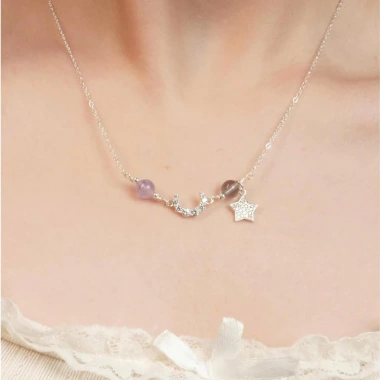 Vòng cổ bạc 925 Jewelou đá năng lượng tự nhiên, charm trăng sao lấp lánh - 949k 8