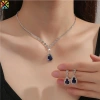 Vòng cổ, bông tai, dây chuyền kim cương giả Giọt Nước Pha Lê – Trang sức cưới nữ
