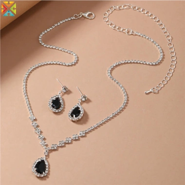 Vòng cổ, bông tai, dây chuyền kim cương giả Giọt Nước Pha Lê – Trang sức cưới nữ