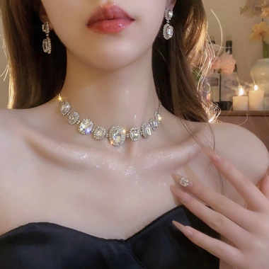 Vòng cổ bông tai thanh lịch hình bầu dục, thiết kế độc đáo, điều chỉnh được - Quà tặng sang trọng cho nữ 5