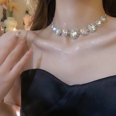 Vòng cổ bông tai thanh lịch hình bầu dục, thiết kế độc đáo, điều chỉnh được - Quà tặng sang trọng cho nữ 9
