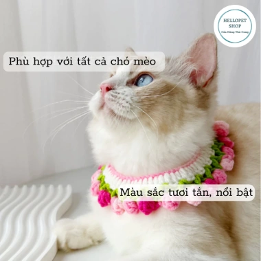 Vòng cổ chó mèo len hình hoa tulip HELLOPET - Đan tay mềm mại, giá ưu đãi 38.000₫