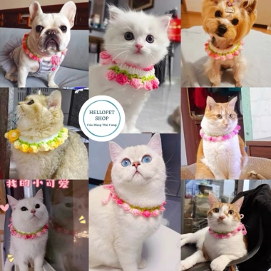 Vòng cổ chó mèo len hình hoa tulip HELLOPET - Đan tay mềm mại, giá ưu đãi 38.000₫