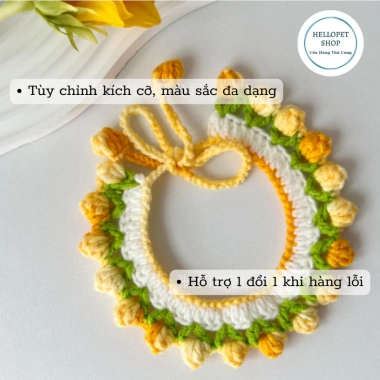 Vòng cổ chó mèo len hình hoa tulip HELLOPET - Đan tay mềm mại, giá ưu đãi 38.000₫
