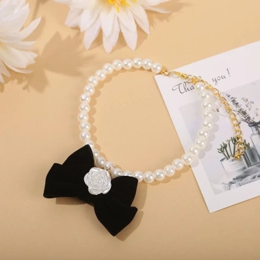 Vòng cổ chó nhỏ nơ ngọc trai hoa ong điều chỉnh, thích hợp chụp hình đi chơi 10