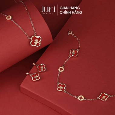 Vòng cổ cỏ 4 lá đỏ May Mắn - Bạc mạ vàng 3 lớp VC38 JULI, giảm giá 250k