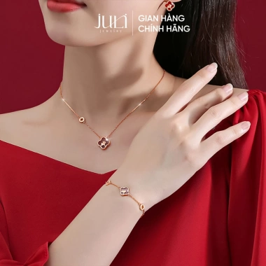 Vòng cổ cỏ 4 lá đỏ May Mắn - Bạc mạ vàng 3 lớp VC38 JULI, giảm giá 250k