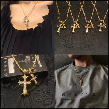 Vòng cổ đôi CHROME HEARTS bạc 925 mạ 22K vàng chữ thập tiệc quà tặng lễ tình nhân CX086