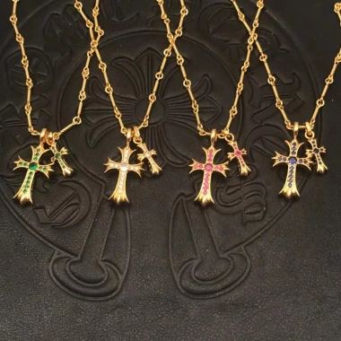 Vòng cổ đôi CHROME HEARTS bạc 925 mạ 22K vàng chữ thập tiệc quà tặng lễ tình nhân CX086