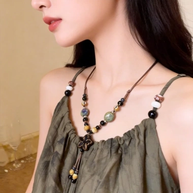 Vòng cổ hạt gốm cổ điển hoa – Trang sức thời trang, giao hàng nhanh, 42.900₫