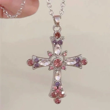 Vòng cổ HYCEO Trái tim Tình yêu và Chữ thập Zircon Y2K Dây chuyền Xương đòn Pha lê Gothic Kim cương cho Nữ 42.900 VND