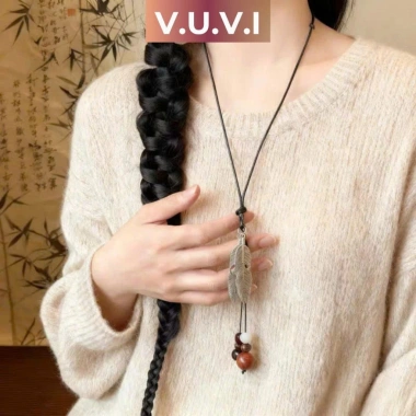 Vòng cổ lá bạc Ginkgo và lông vũ phong cách Trung Hoa Dễ phối đồ chụp ảnh đẹp, giá chỉ 21.500₫