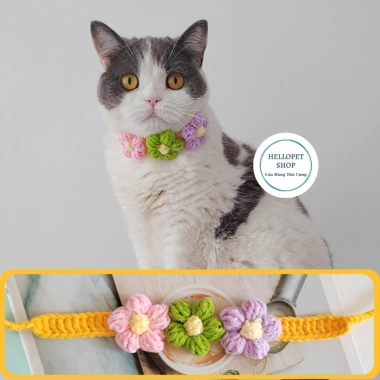 Vòng cổ len nhiều bông hoa dễ thương HELLOPET cho chó mèo, đan tay, điều chỉnh kích thước, giảm giá 29.500₫ 6
