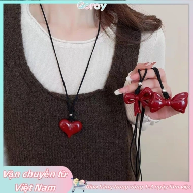Vòng cổ mặt dây chuyền trái tim nơ đỏ cổ điển - Trang sức nữ giá ưu đãi 35.733₫