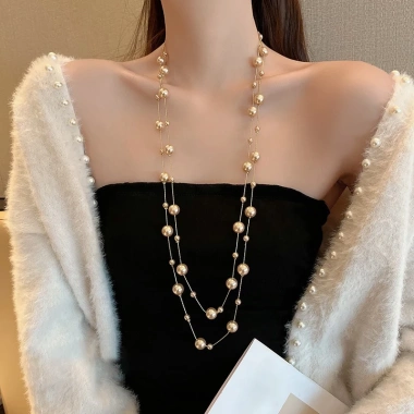 Vòng cổ ngọc trai dài Retro, phụ kiện thanh lịch cho áo dài nữ, chỉ 76.635 VND