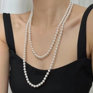 Vòng cổ ngọc trai nhân tạo 150cm dây chuyền 2-3 vòng quấn áo dài Tết 2.026 phối đầm dự tiệc sang trọng giá 140.000₫ 9
